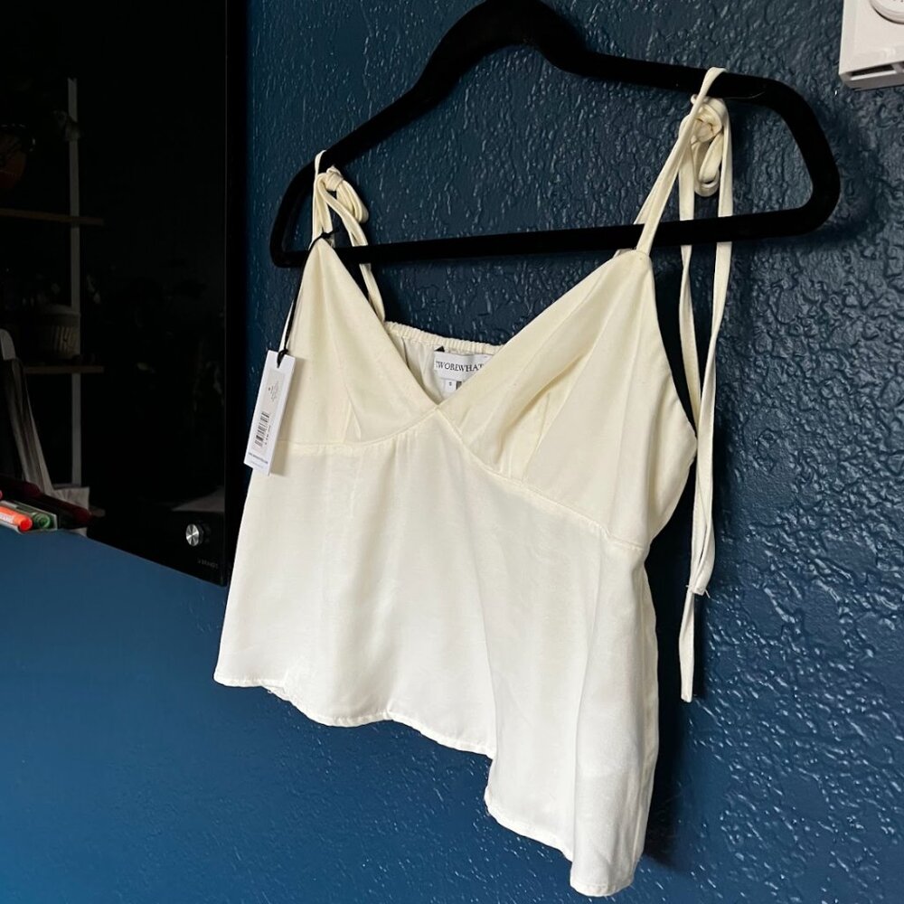 WEWOREWHAT Cream Viscose Sateen Cami Crop Top Women’s Small